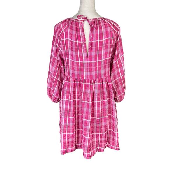 Madewell Azalea Pink & White Plaid Shirred Pockets Babydoll Summer Mini Dress - Picture 6 of 14